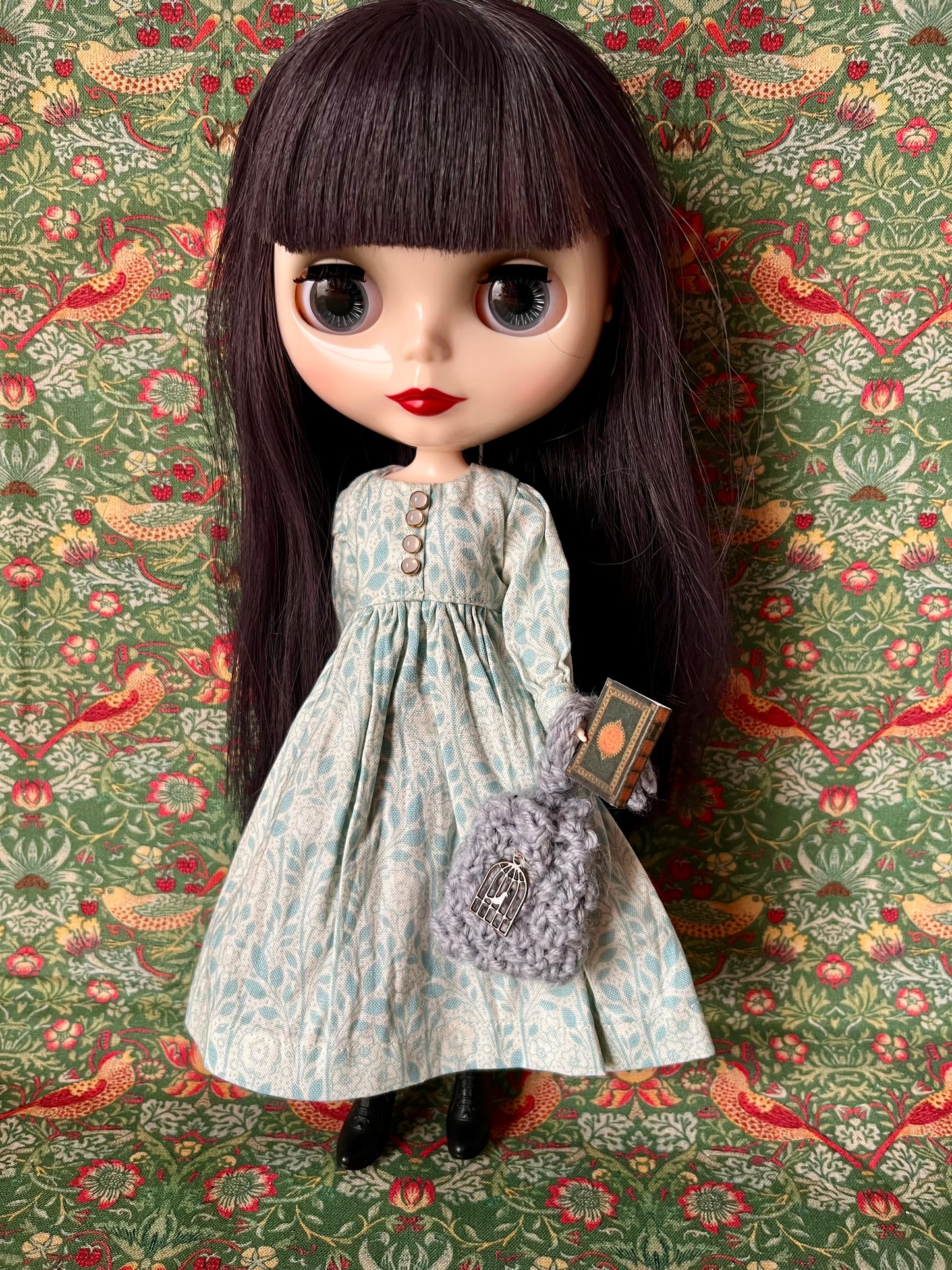 Brontë Sisters Inspired Dress with Shawl, bag & miniature book for Blythe Doll
