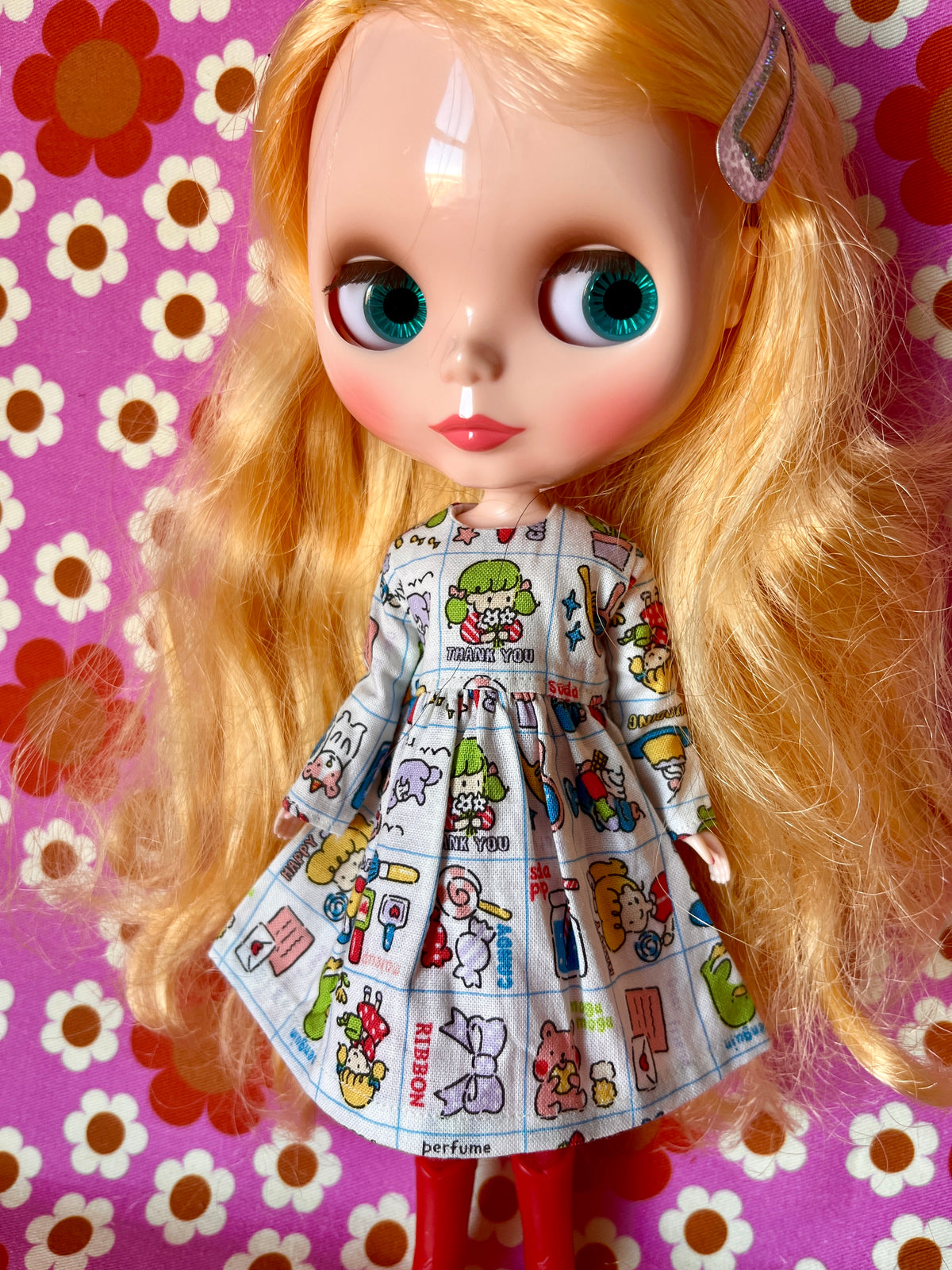Cute Japanese Print Happy Thank You Dress for Blythe Doll