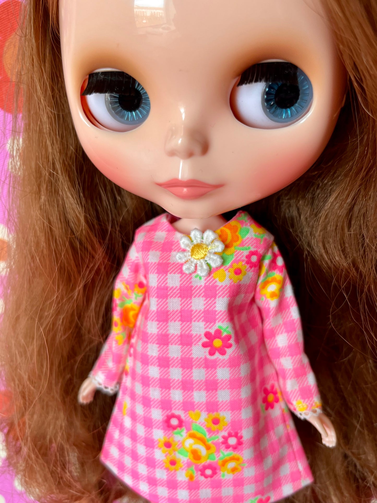 Pink Neon Gingham Mod Shift dress with sleeves