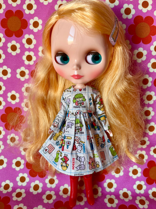 Cute Japanese Print Happy Thank You Dress for Blythe Doll