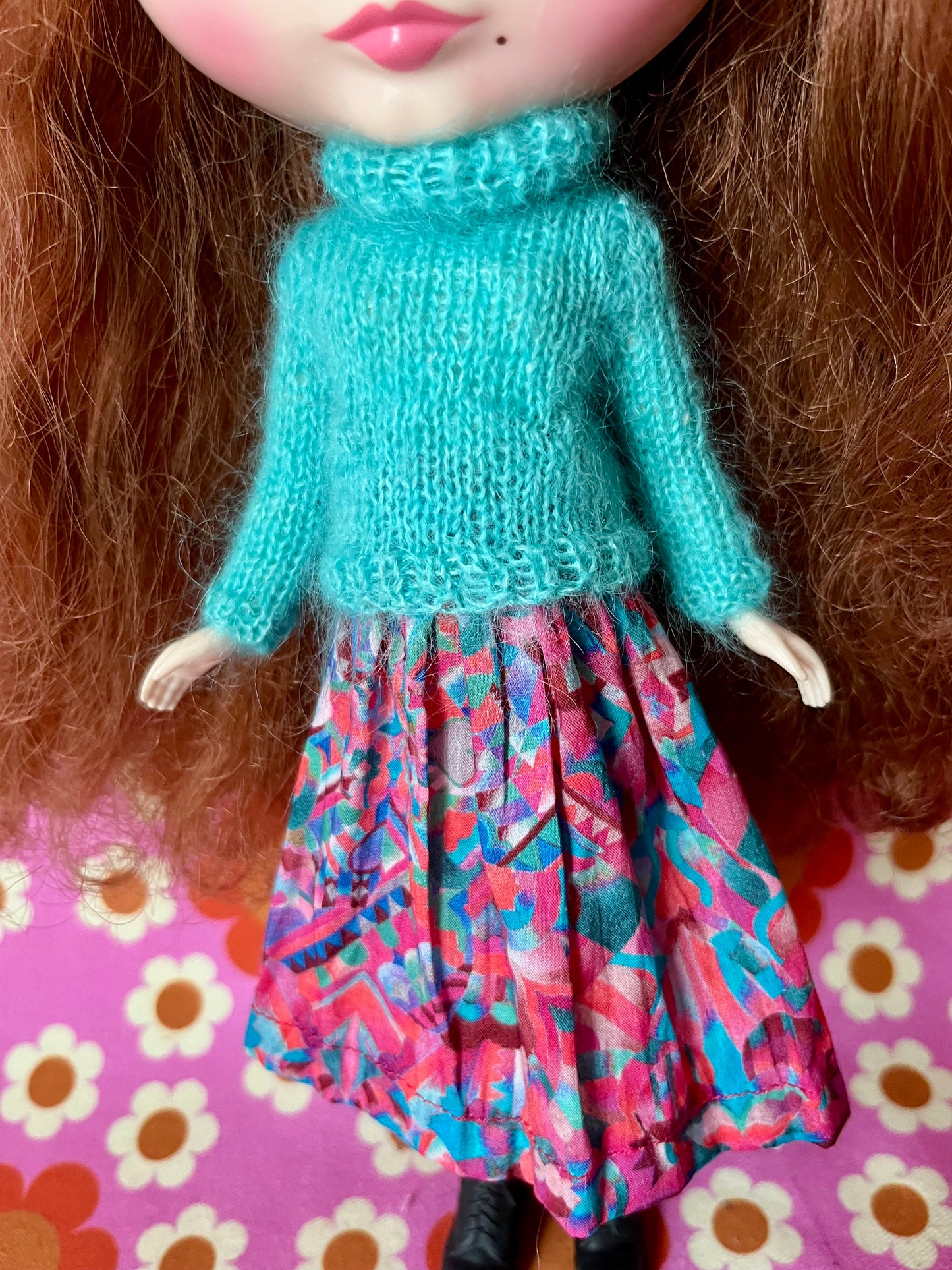Liberty Skirt & Mohair Sweater Set for Blythe Doll