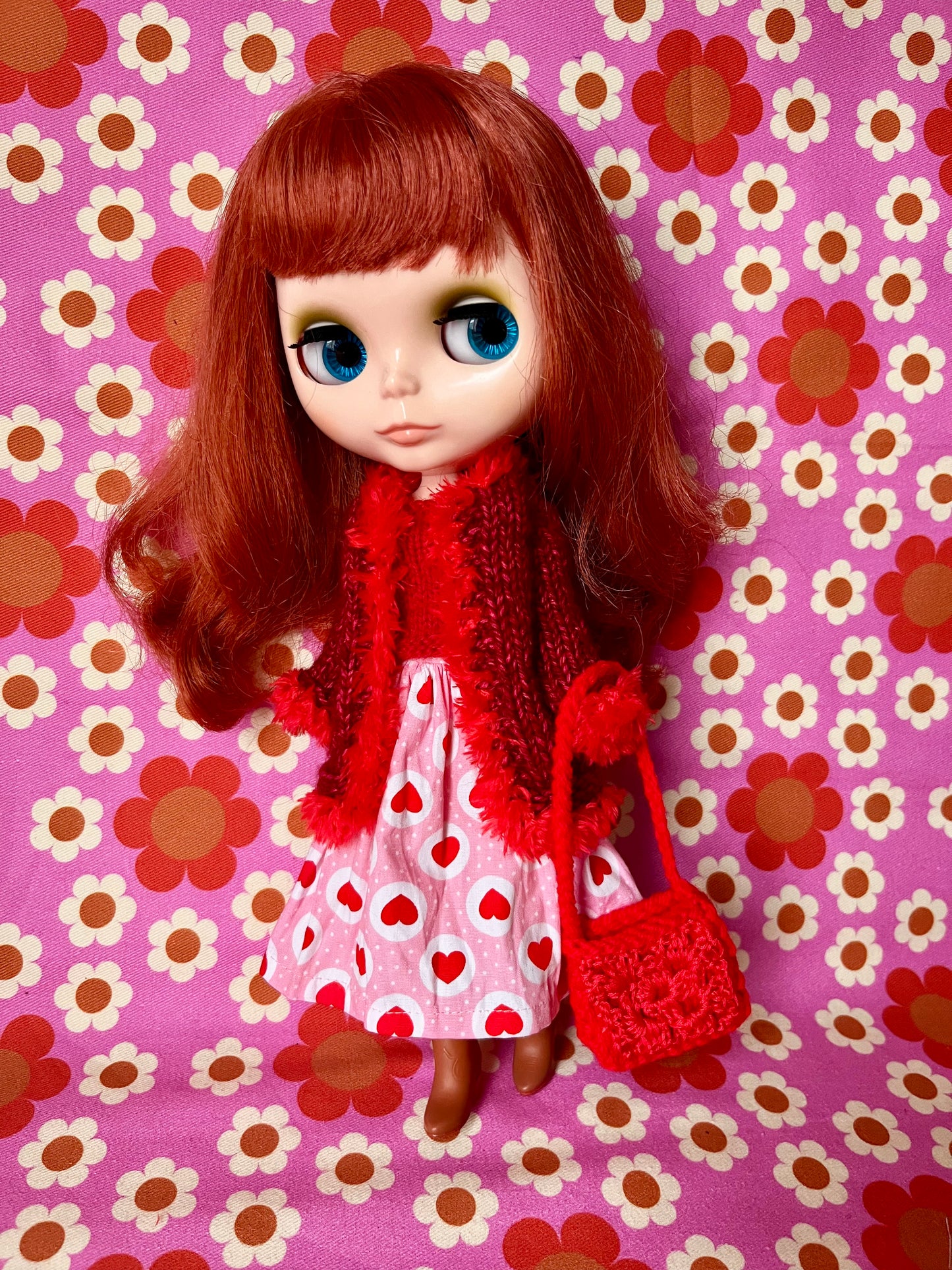 Valentine Edition: Hippie 4 Piece Set for Blythe- Coat, Skirt, Sweater, Bag