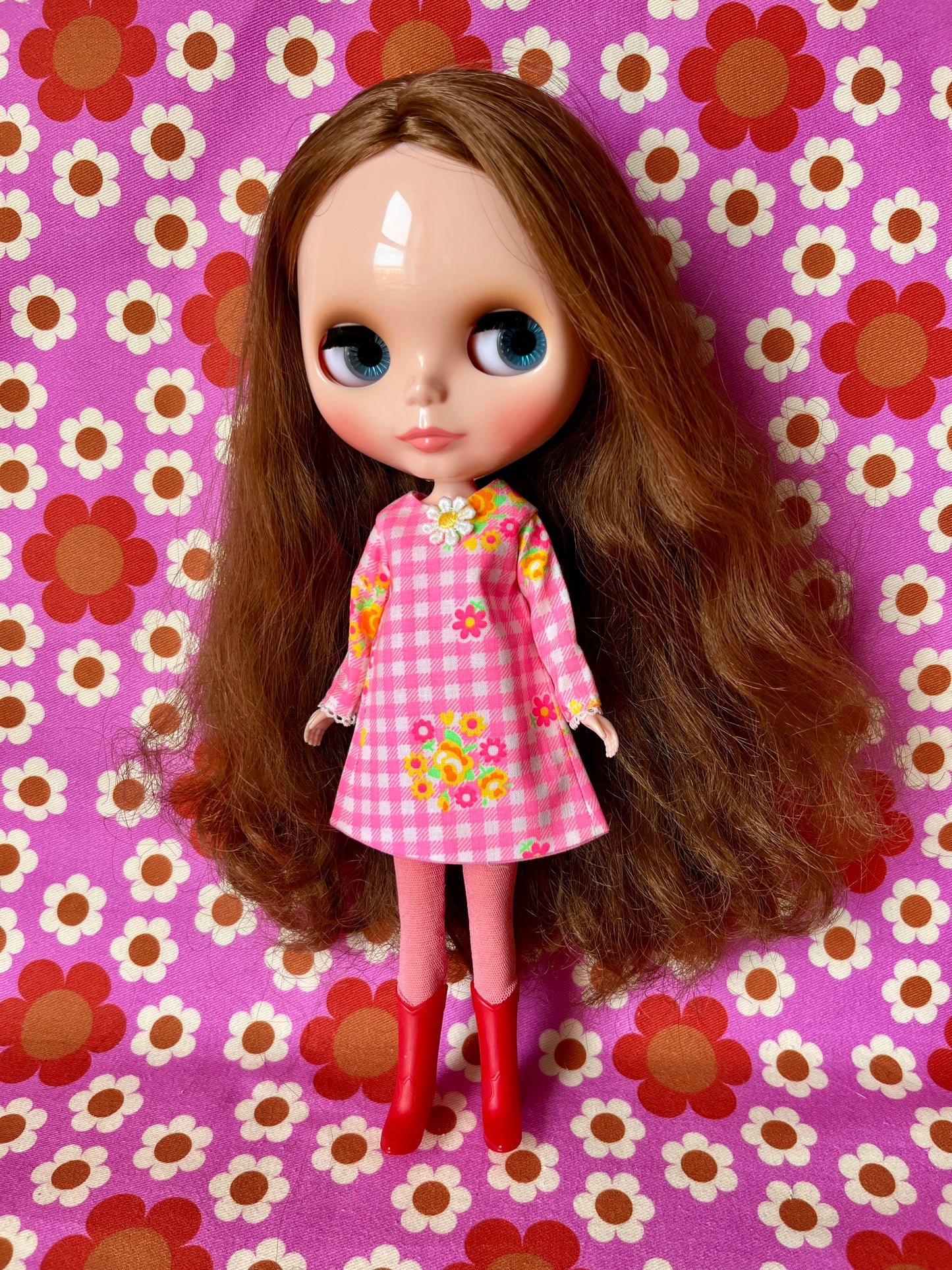 Pink Neon Gingham Mod Shift dress with sleeves