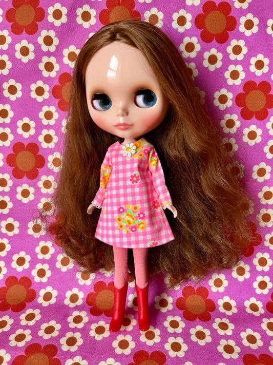 Pink Neon Gingham Mod Shift dress with sleeves
