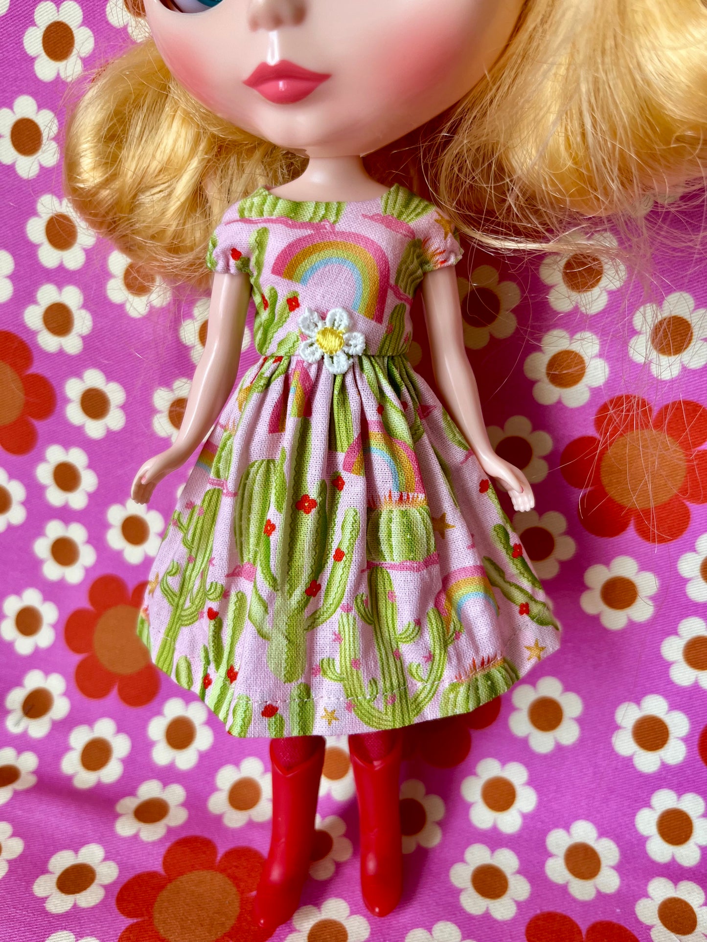 Cactus Landscape Summer Cap Sleeve Dress for Blythe Doll