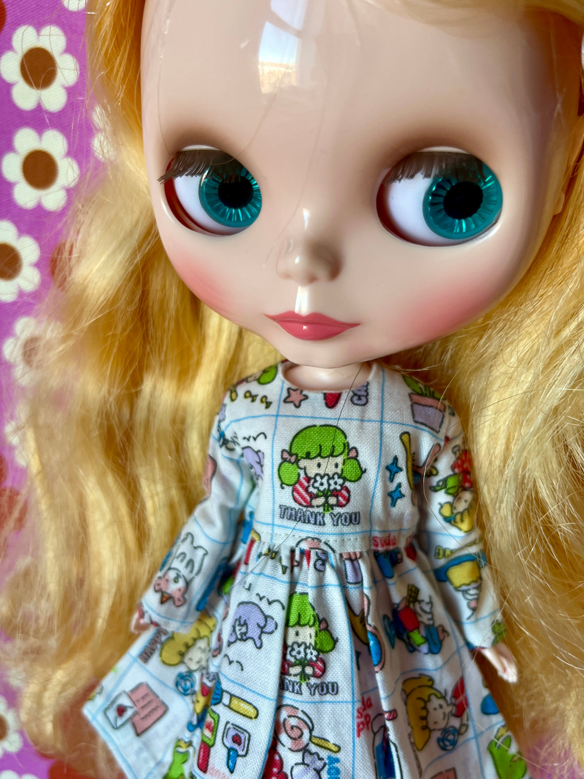 Cute Japanese Print Happy Thank You Dress for Blythe Doll