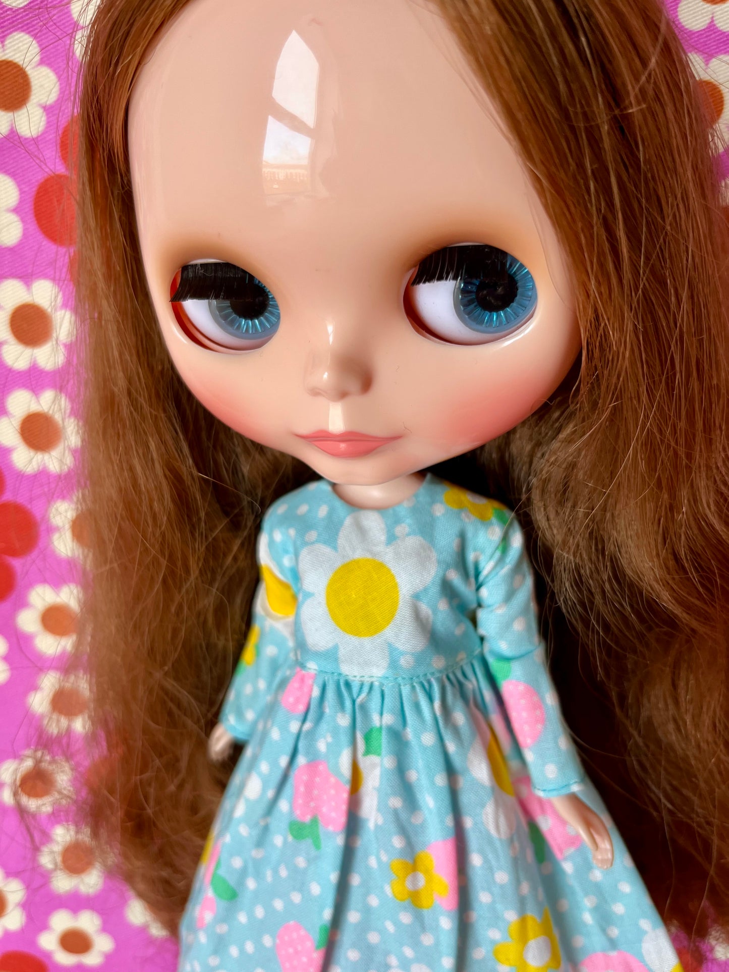 Blue Daisy Long Sleeve Dress for Blythe Doll