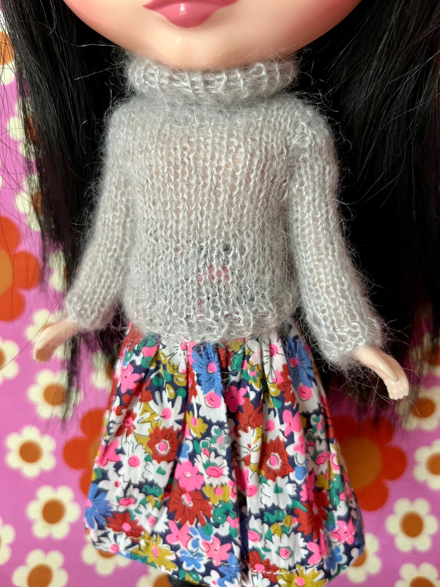 Liberty Skirt & Mohair Sweater Set for Blythe Doll