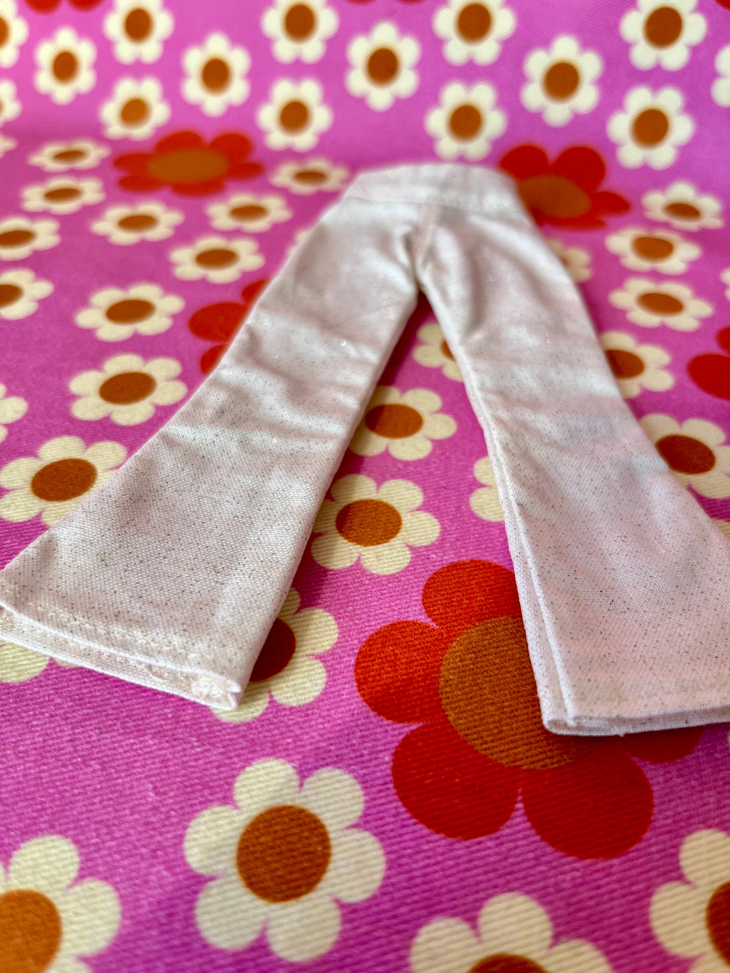Cream Glitter Sparkle Flared Jeans Trousers for Blythe Doll Limited!
