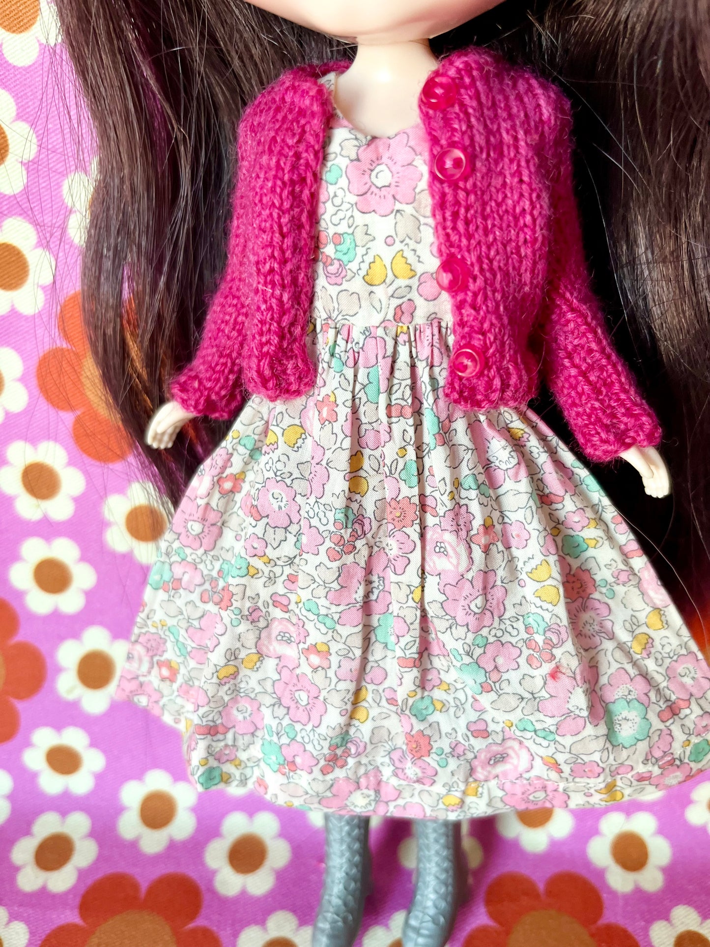 Pink Liberty Floral Dress & Cardigan for Blythe Doll