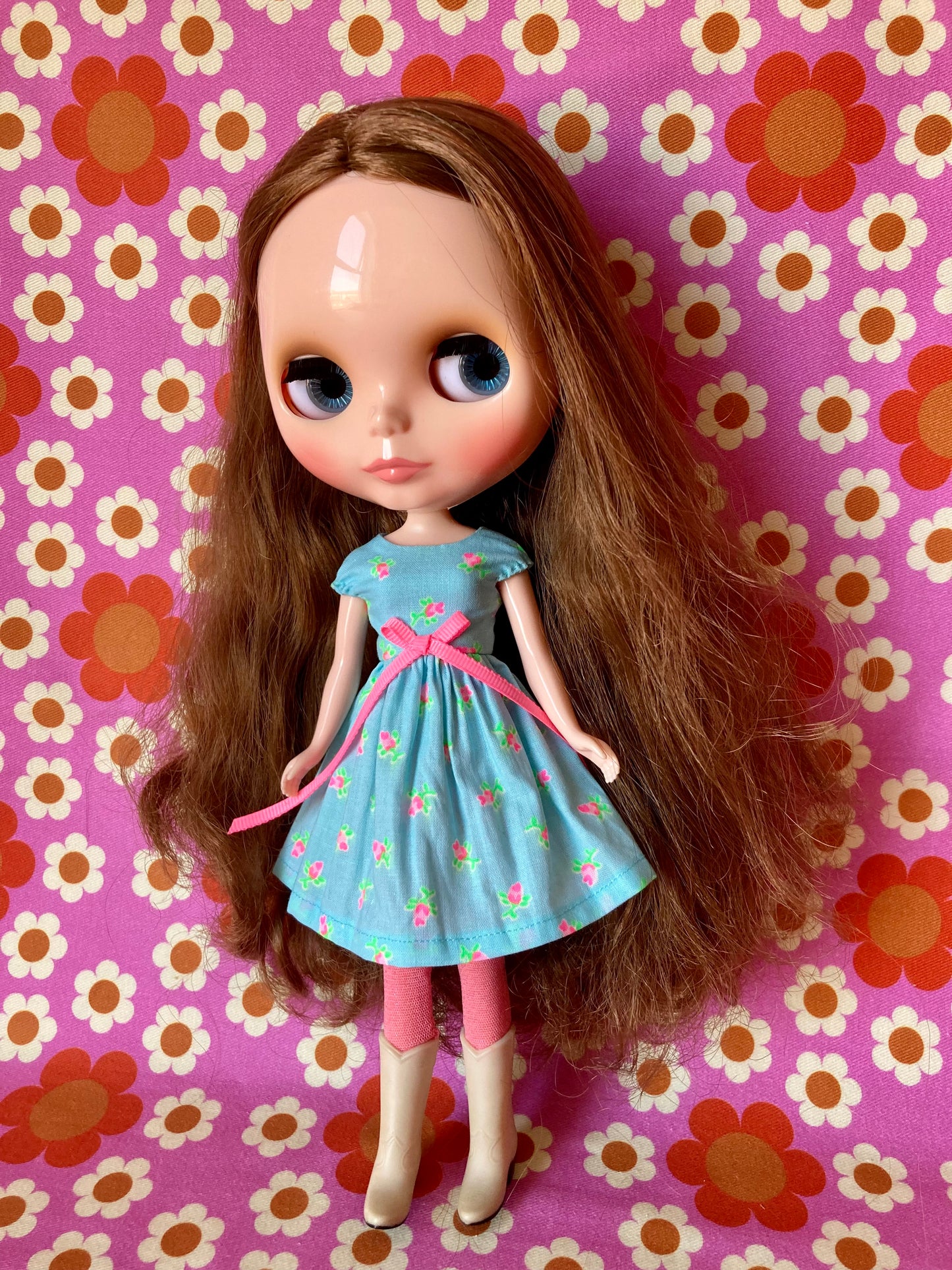 Blue Rosebud Cap Sleeve Dress for Blythe Doll