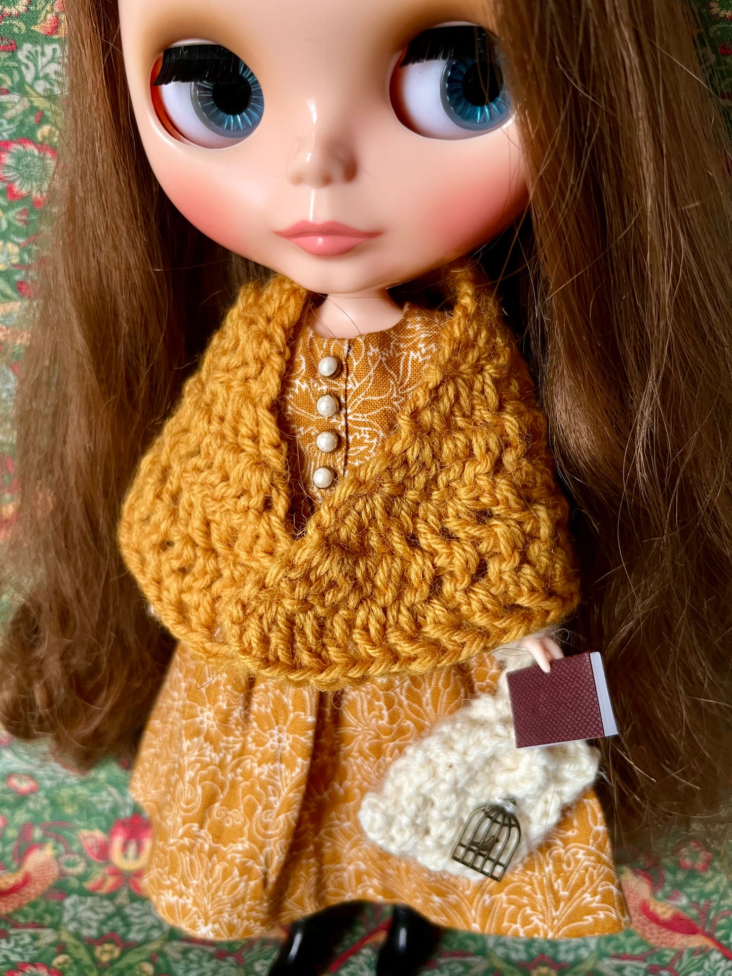 Brontë Sisters Inspired Dress with Shawl, bag & miniature book for Blythe Doll