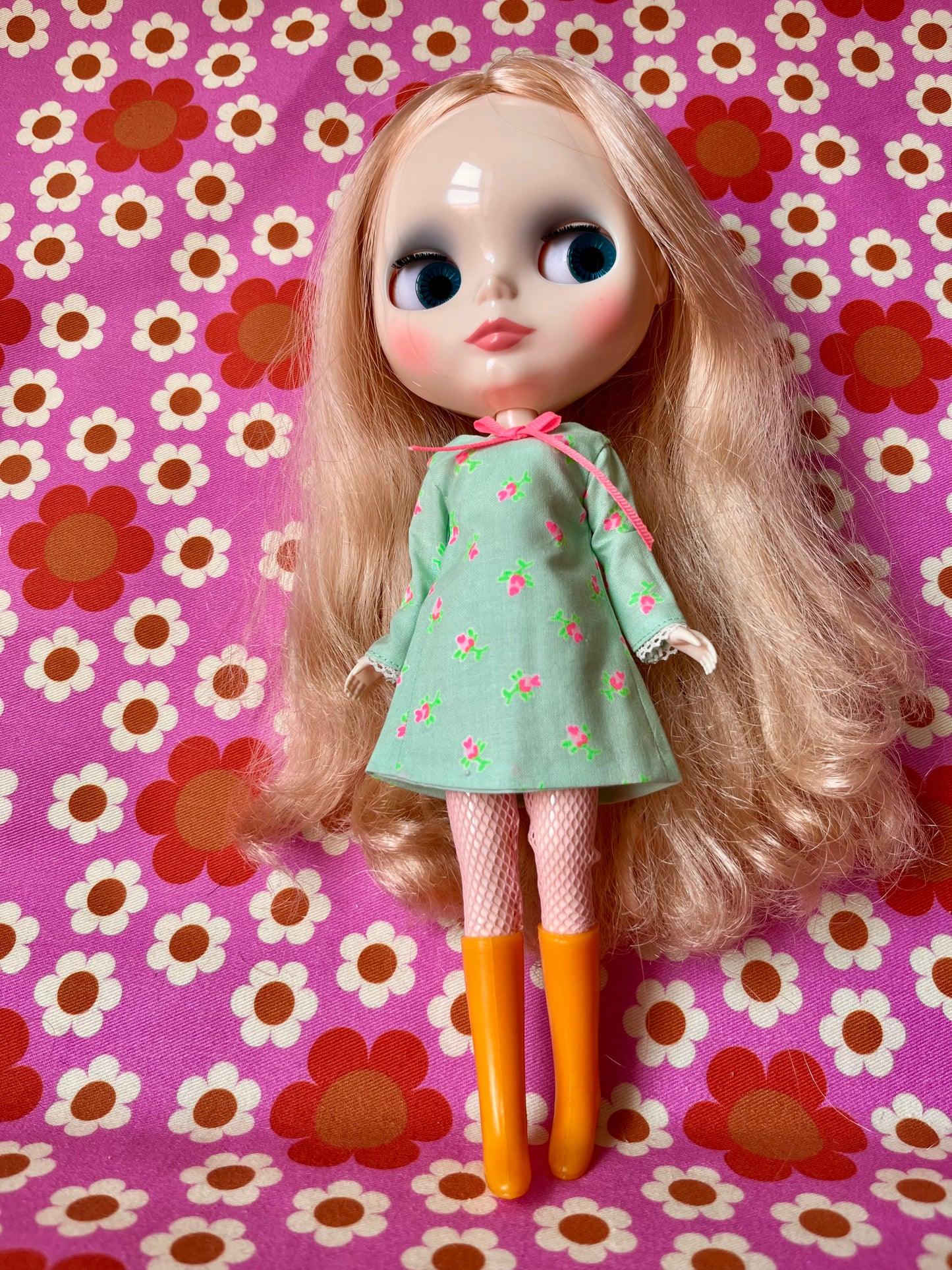 Mint Green Neon Rosebud Mod Shift dress with sleeves