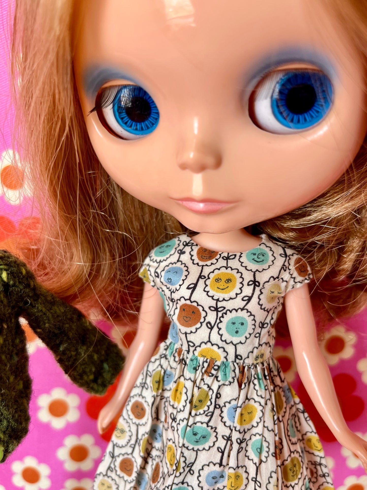 Green Liberty Cap Sleeve Dress & Knitted Cardigan for Blythe Doll