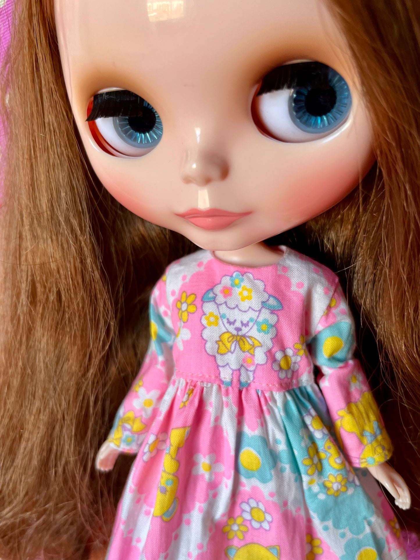 Pink Easter Lamb Family Dress for Blythe Doll.
