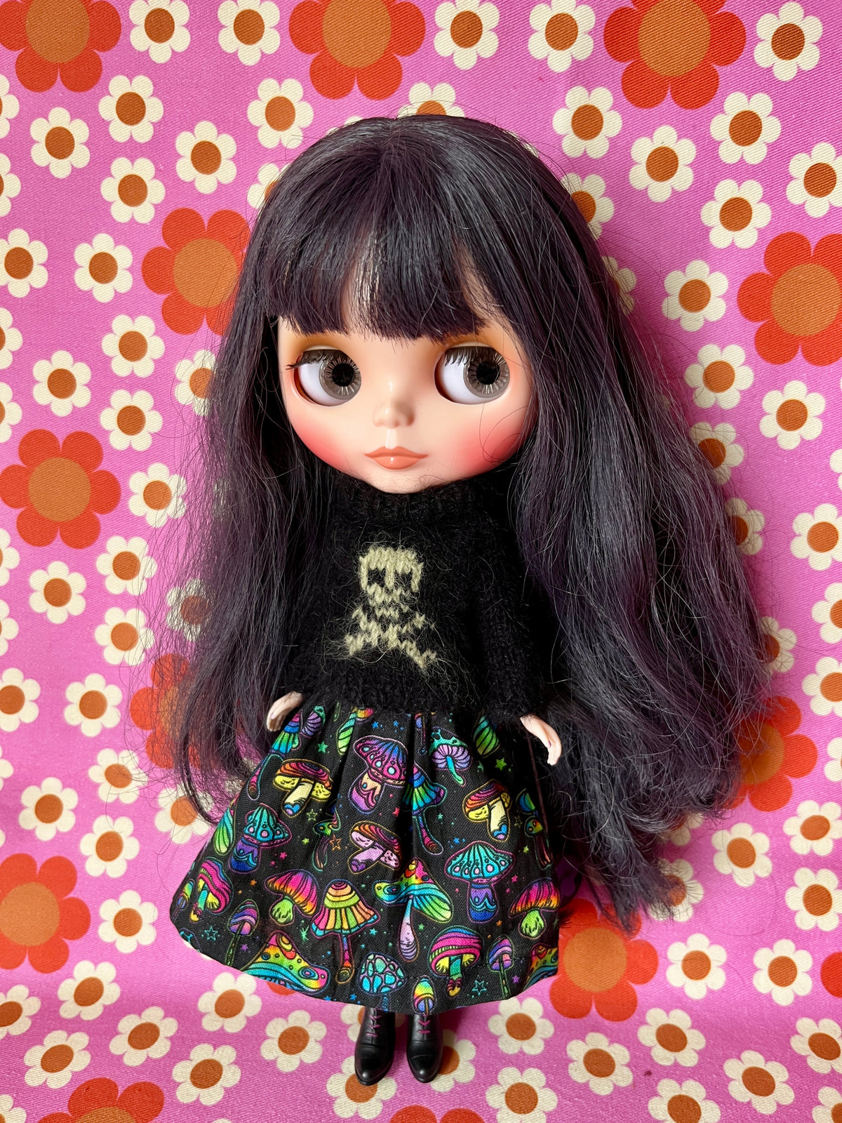 Halloween Fluffy Black Sweater Green Skull