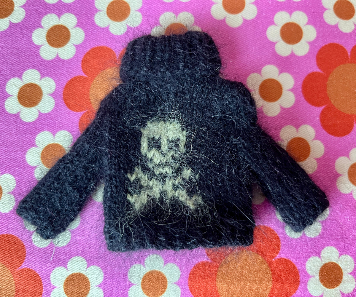 Halloween Fluffy Black Sweater Green Skull