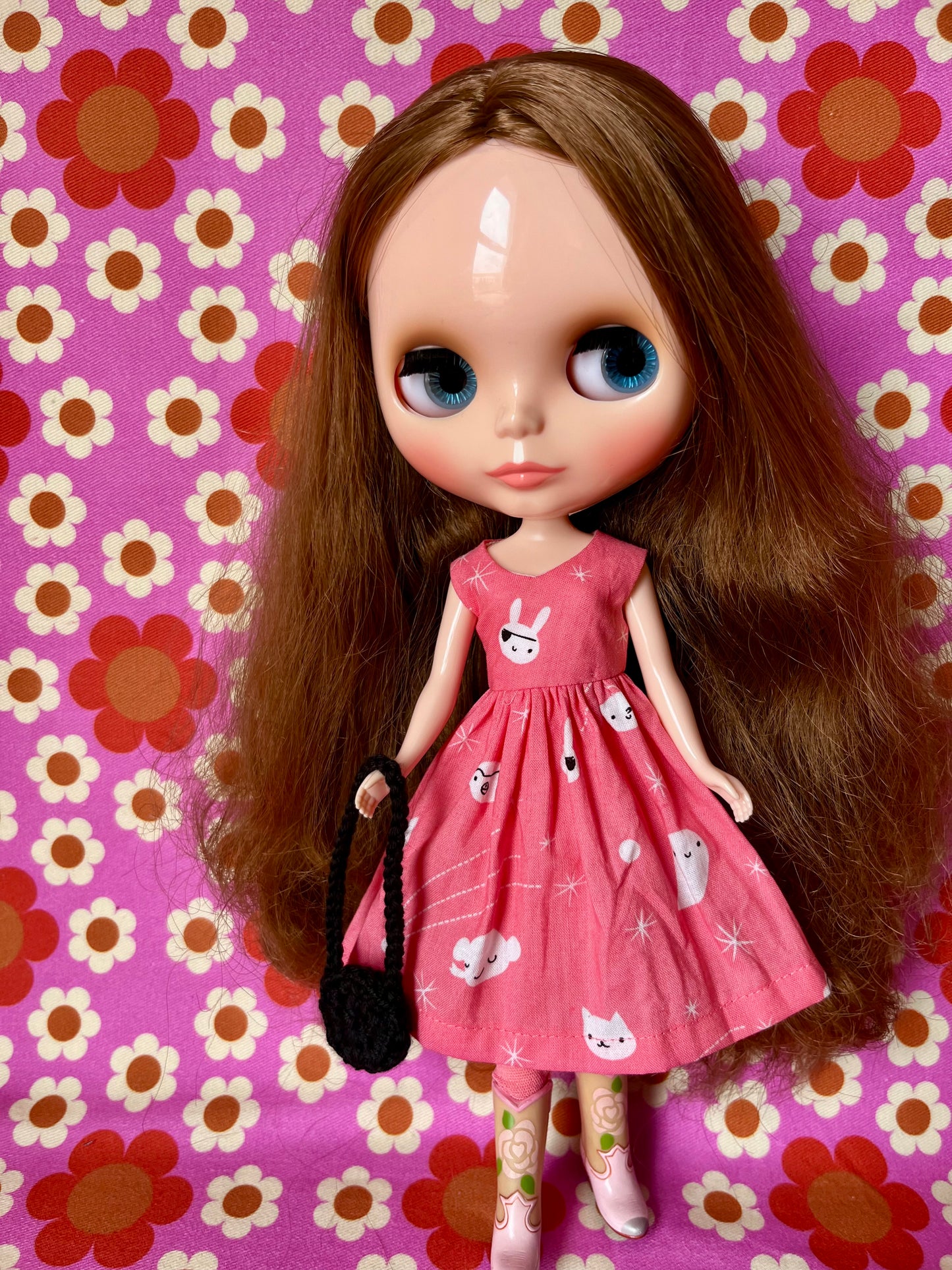 Pirate Easter Bunny  Print Dress for Blythe Doll & bag