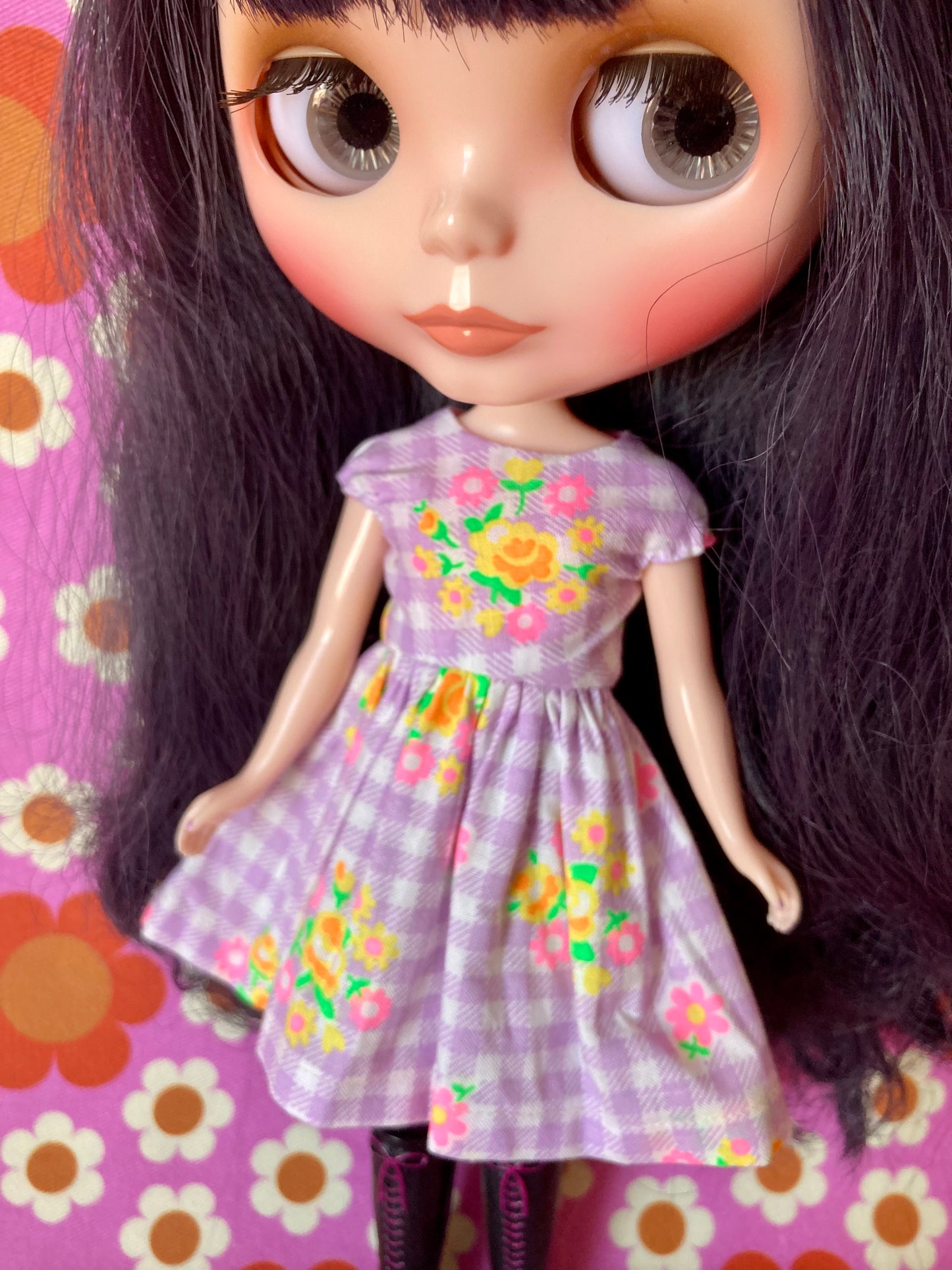 Purple Gingham Cap Sleeve Dress for Blythe Dollar’s