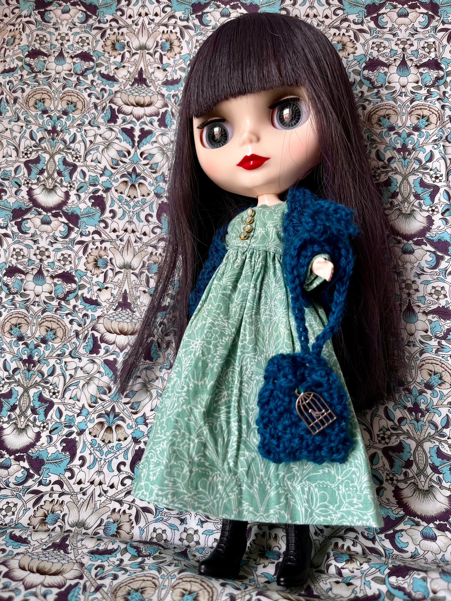 Brontë Sisters Inspired Dress with Shawl, bag & miniature book for Blythe Doll