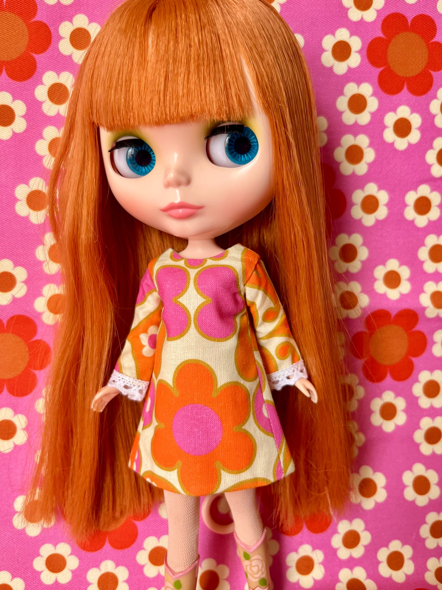 Alice Apple Mod Shift dress with long sleeves OOAK