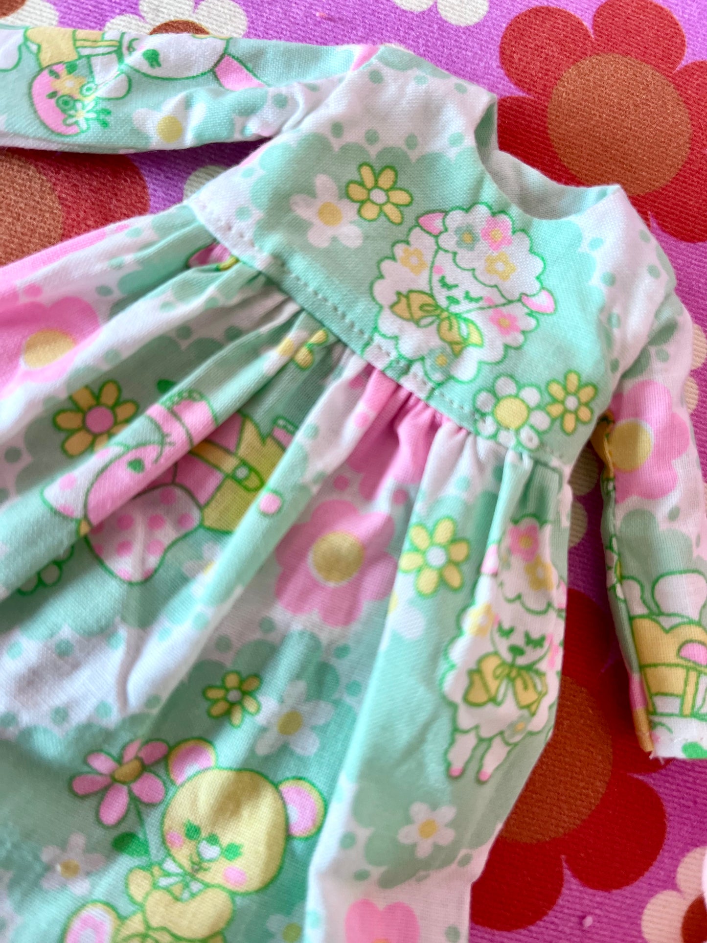 Easter Green Antique Pink Cute Lamb Chick Family Dress for Blythe Doll