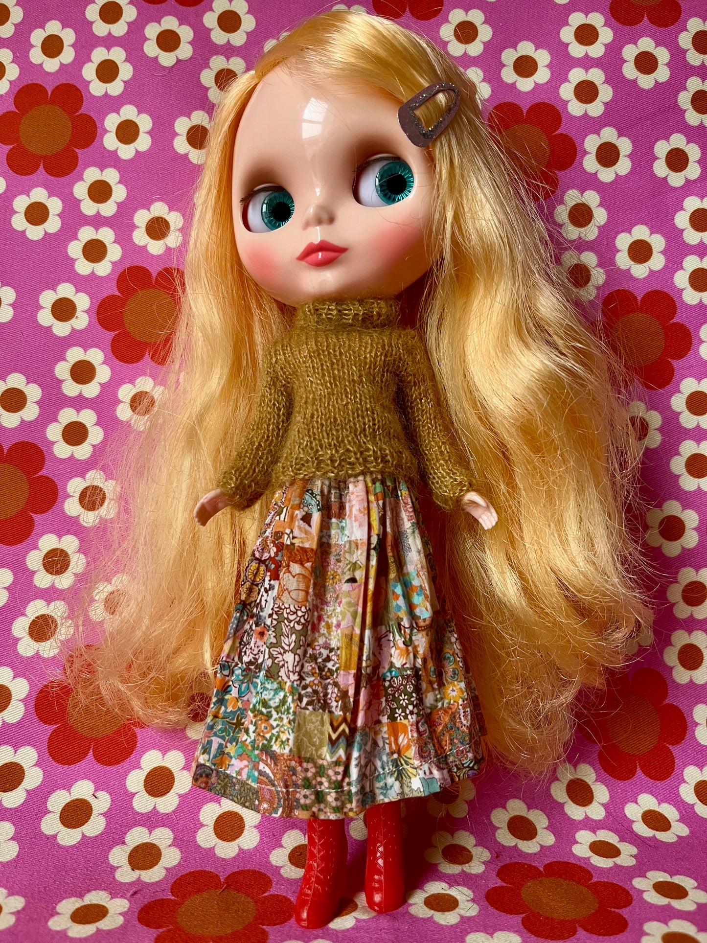 Liberty Skirt & Mohair Sweater Set for Blythe Doll