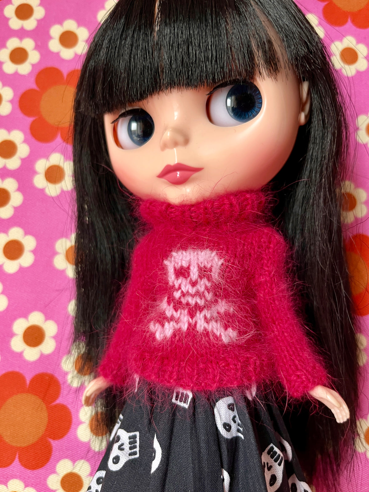 Halloween Fluffy Raspberry Sweater Pink Skull