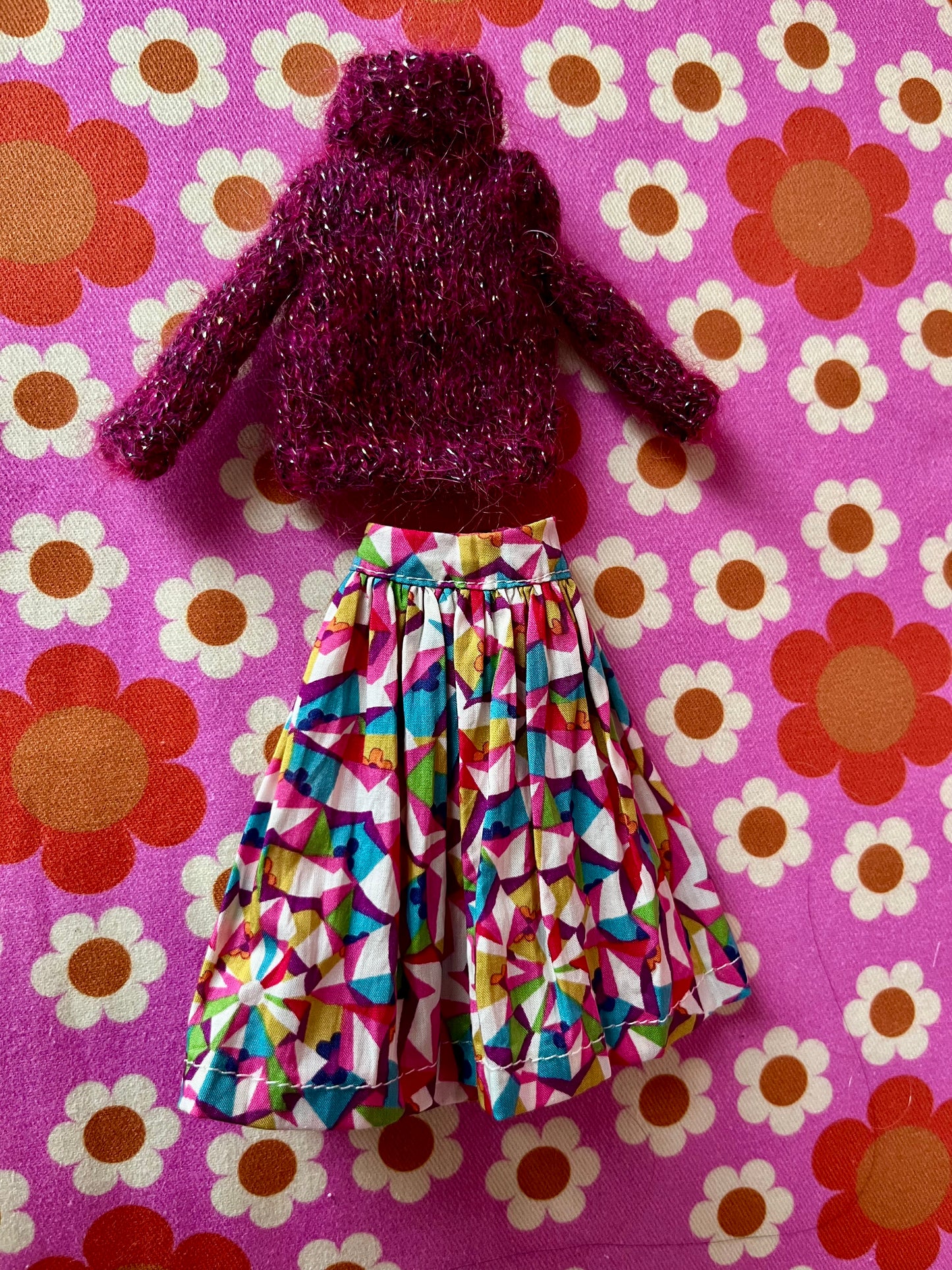 Liberty Skirt & Mohair Sweater Set for Blythe Doll
