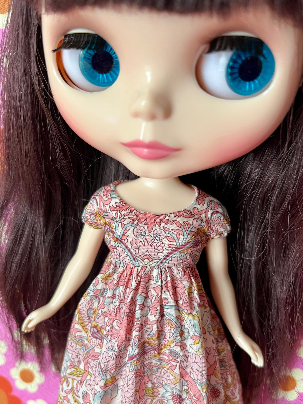 Goth Austen Liberty Regency Dress for Blythe Doll Strawberry Thief Peach