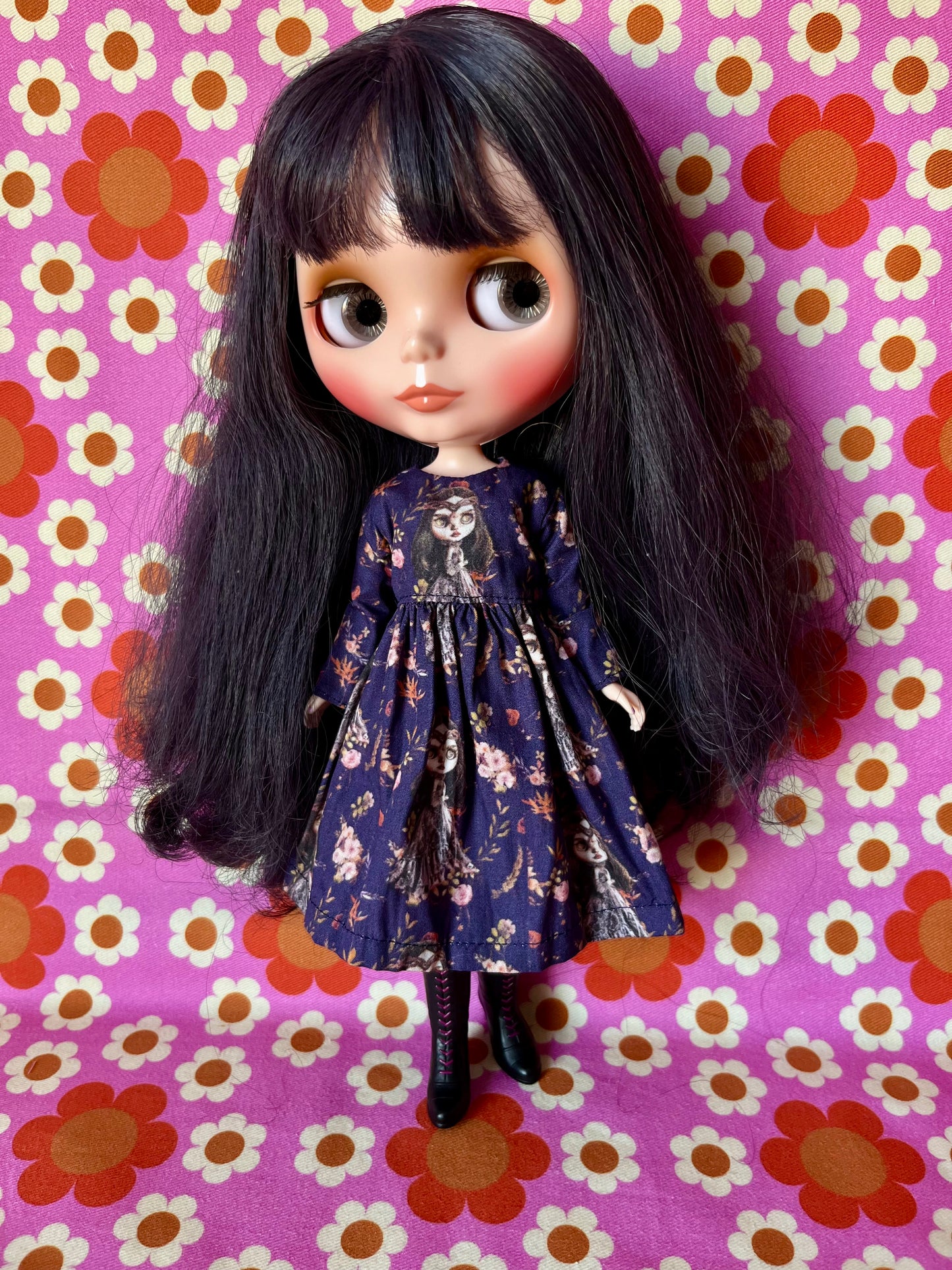 Splattergirl Purple Fabric Long Sleeve Dress for Blythe Doll