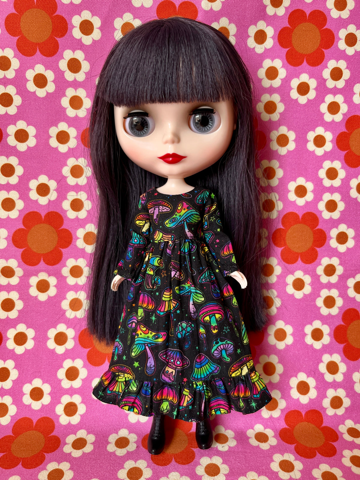 Long Psychedelic Mushroom Print Dress for Blythe Doll