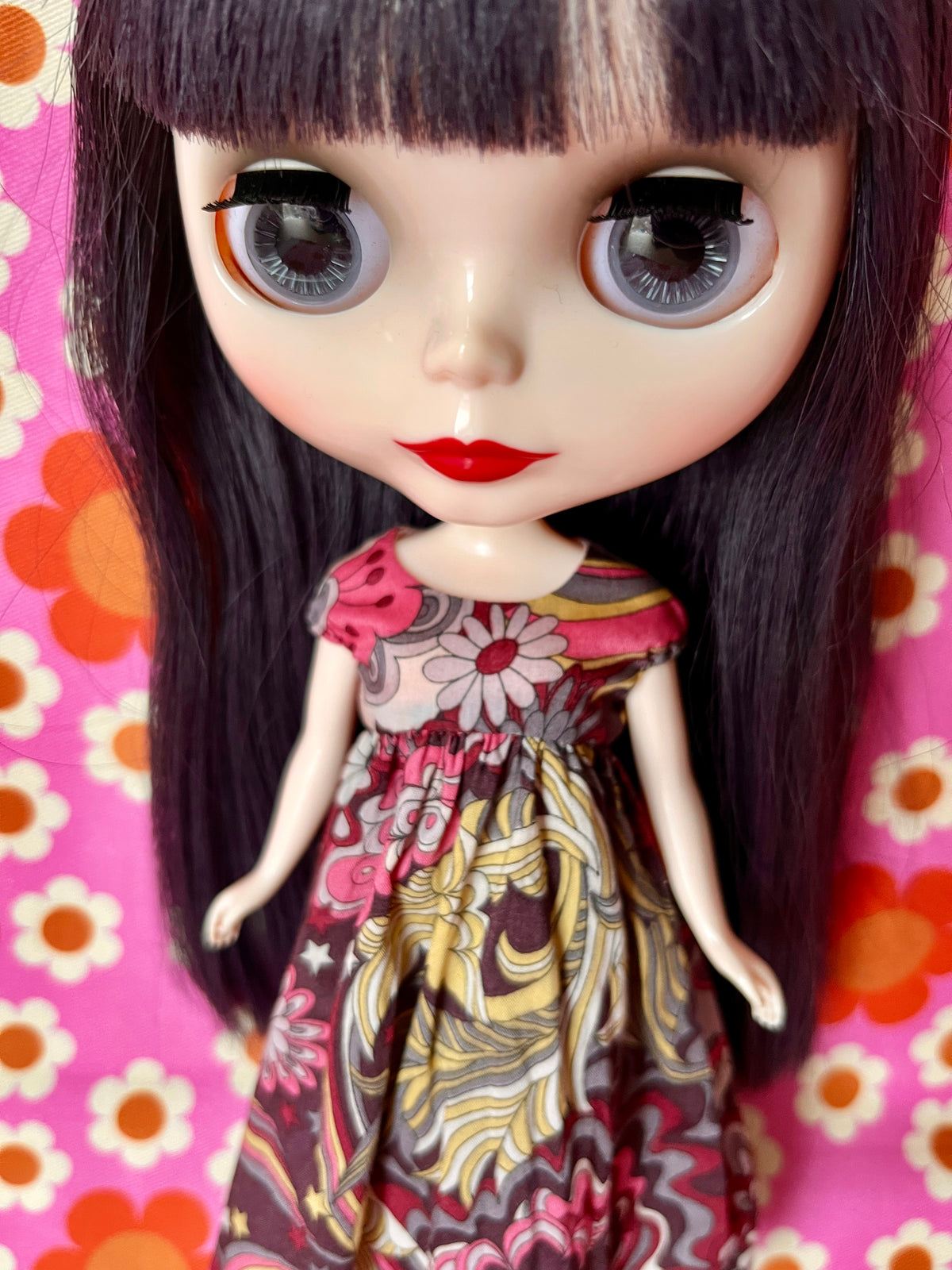 Goth Austen Liberty Regency Dress for Blythe Doll Psychedelic Swirl