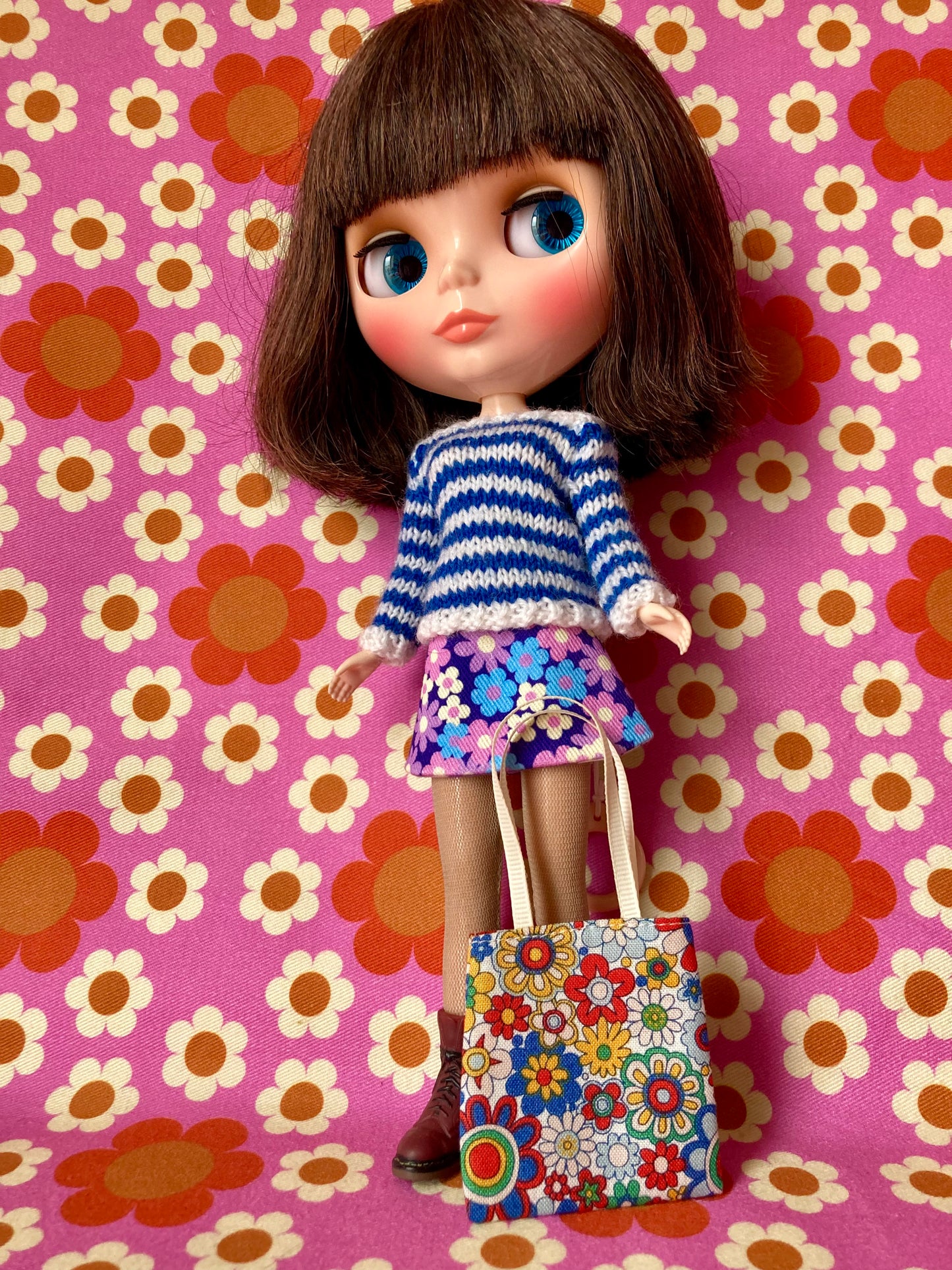 Breton Sweater, Skirt & Bag for Blythe Doll
