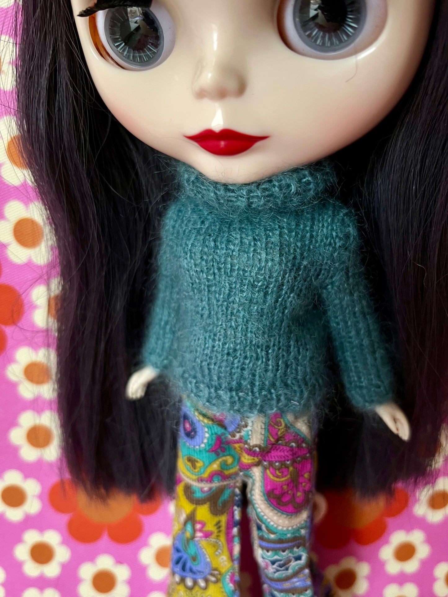 Liberty Corduroy Flared Trousers & Mohair Sweater Set for Blythe Doll