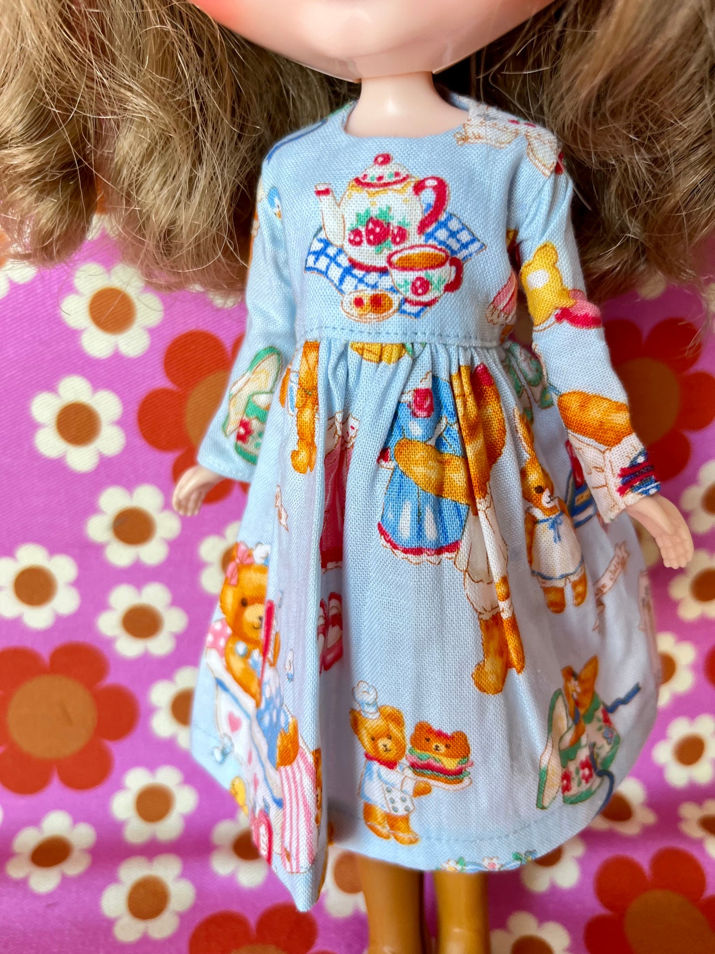 Blue Teddy Picnic Dress for Blythe Doll