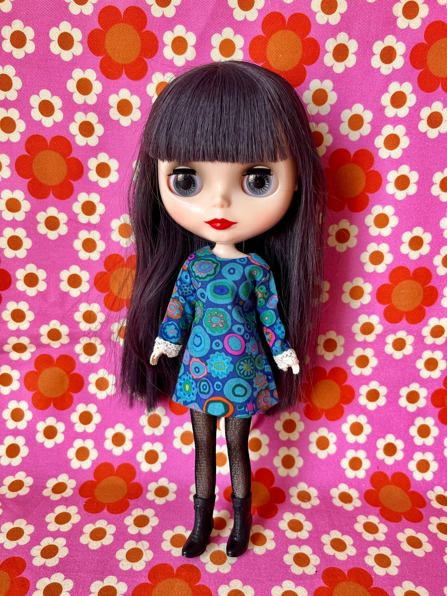 Paperweight Blue Long Sleeve Shift Dress for Blythe Doll