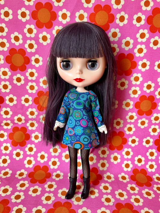 Paperweight Blue Long Sleeve Shift Dress for Blythe Doll