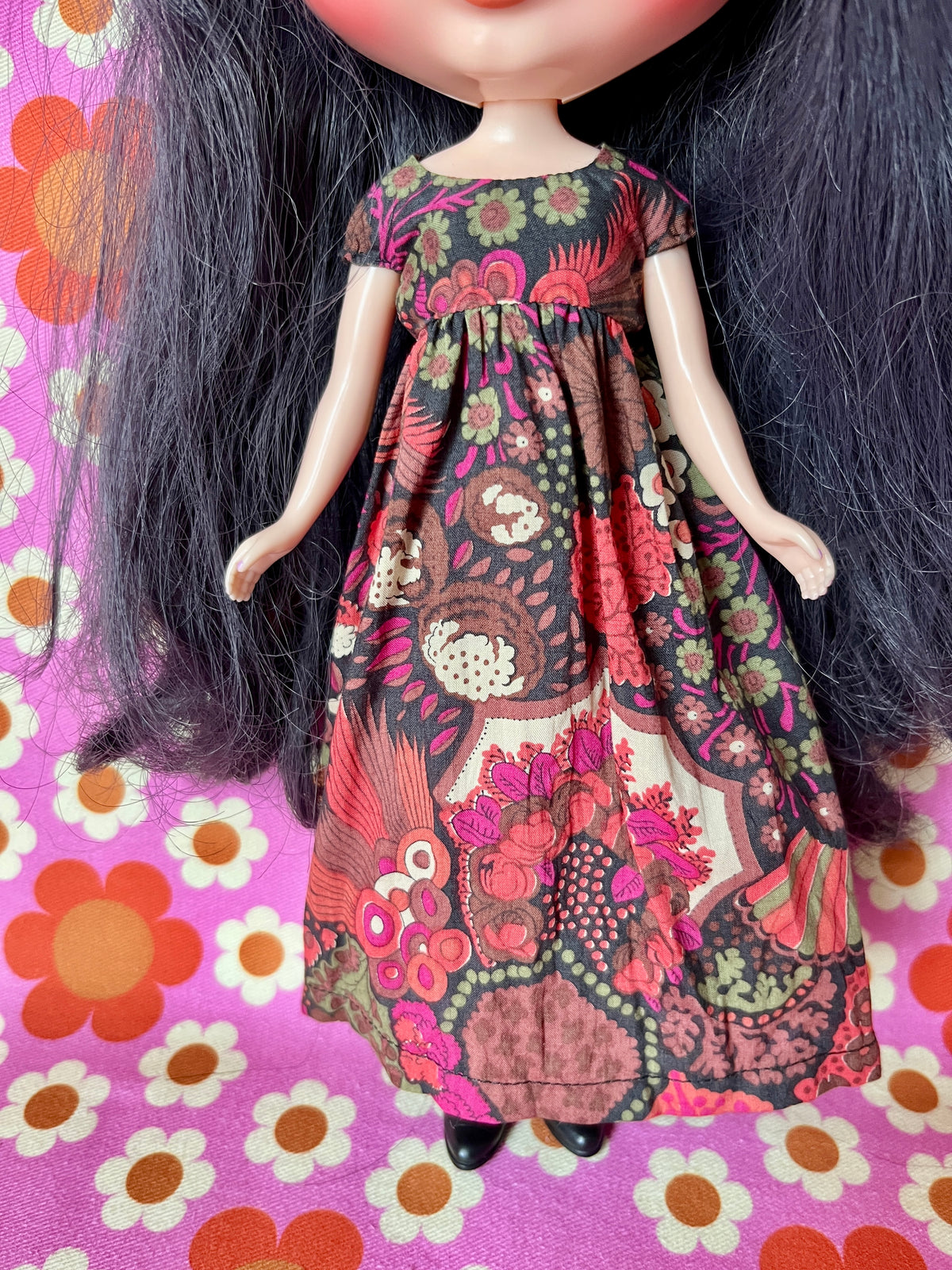 Goth Austen Liberty Regency Dress for Blythe Doll Large Floral Burgundy